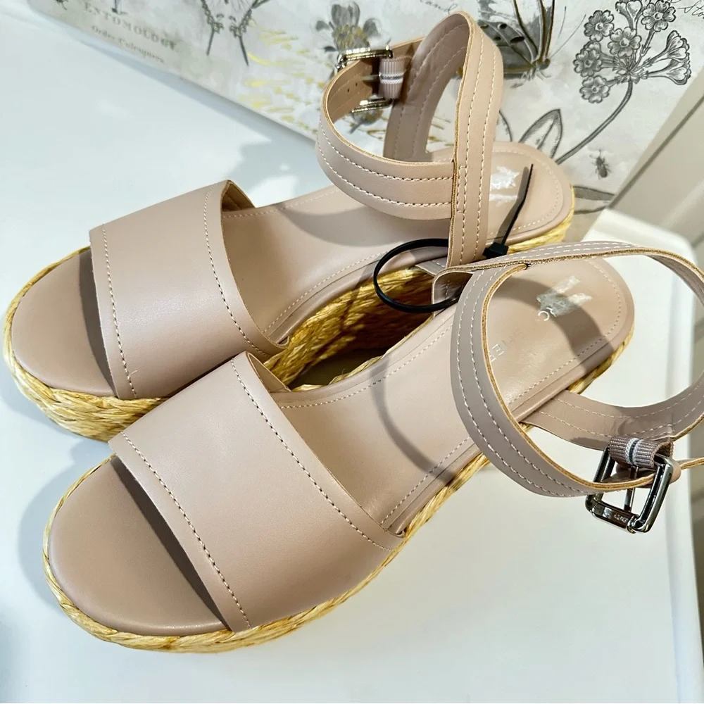 New Marc Fisher Burian Platform Sandal Espadrille Size 9 Light Natural No Box